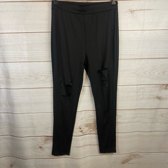 Shein Black Distressed Leggings Size Large - Picture 1 of 4